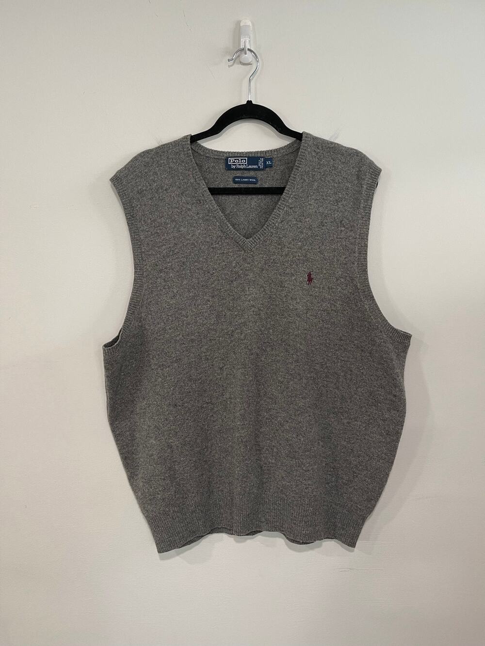 Vintage Gray Polo Ralph Lauren 100% Wool Sweater Vest Preppy Luxury Old Money